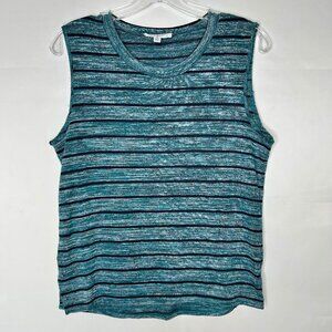 Cloud Chaser Woman’s Tank Top sz M Black Teal Gray Knit Sleeveless Stretch Shirt